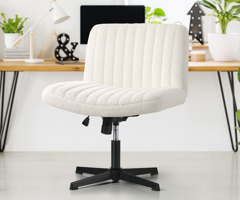 Mid Back Armless Office Desk Chair Wide Seat Sherpa White