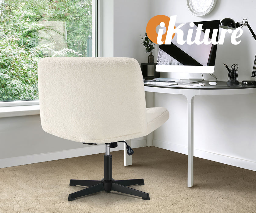 Mid Back Armless Office Desk Chair Wide Seat Sherpa White