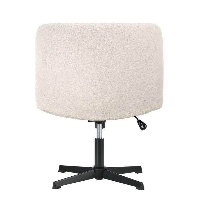 Mid Back Armless Office Desk Chair Wide Seat Sherpa White