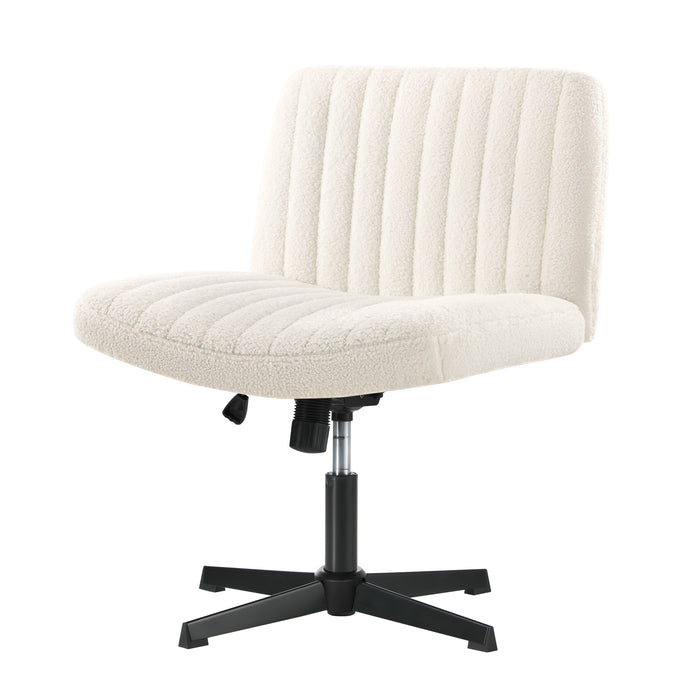 Mid Back Armless Office Desk Chair Wide Seat Sherpa White