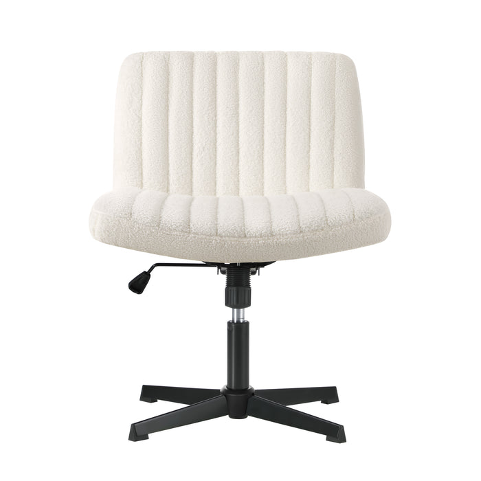Mid Back Armless Office Desk Chair Wide Seat Sherpa White