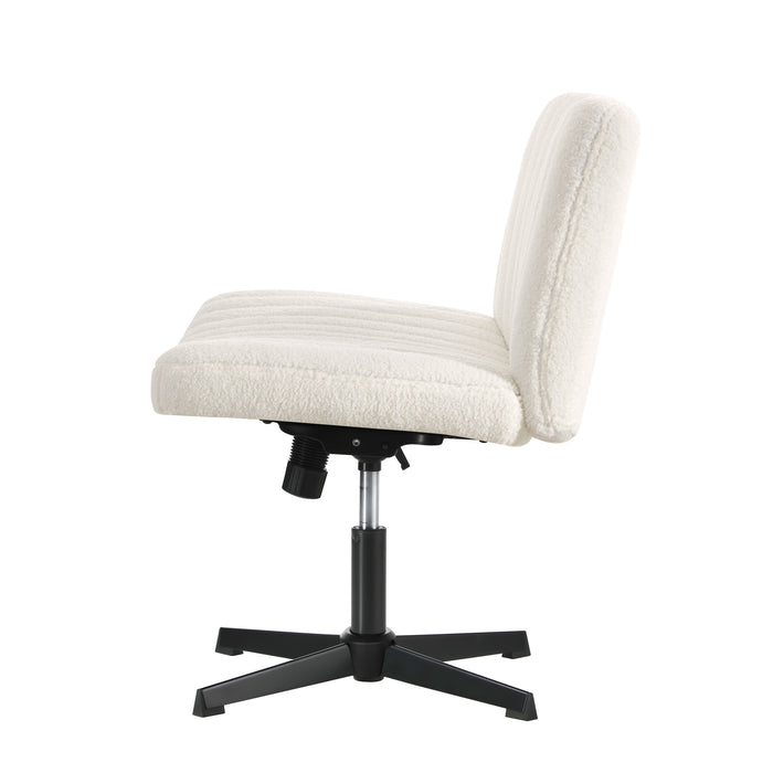 Mid Back Armless Office Desk Chair Wide Seat Sherpa White