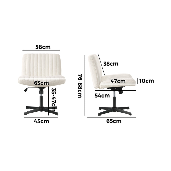 Mid Back Armless Office Desk Chair Wide Seat Sherpa White