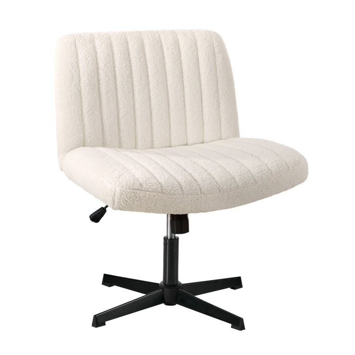 Mid Back Armless Office Desk Chair Wide Seat Sherpa White