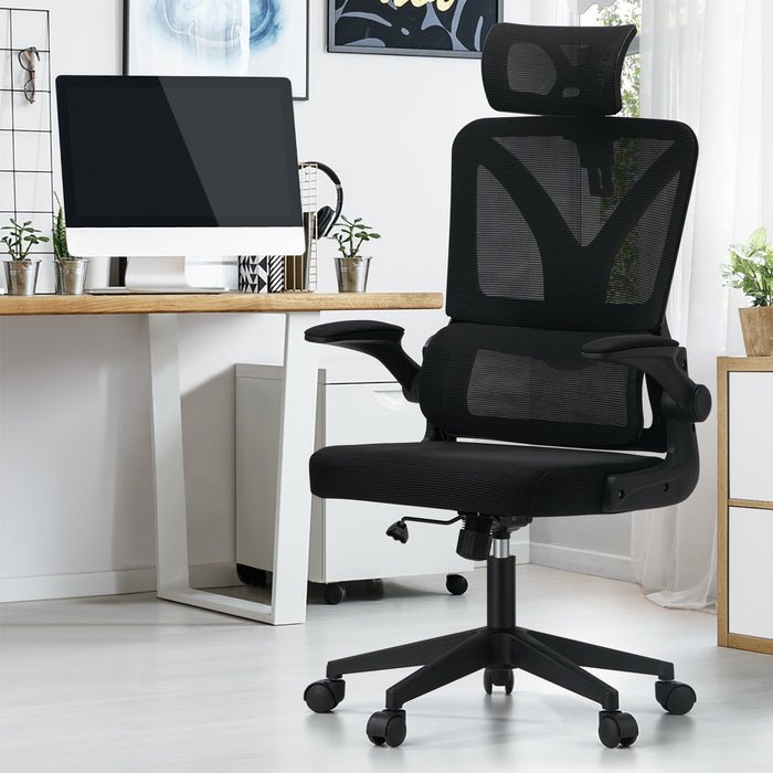 Mesh Office Chair Adjustable Lumbar Support Reclining D-Shape Black