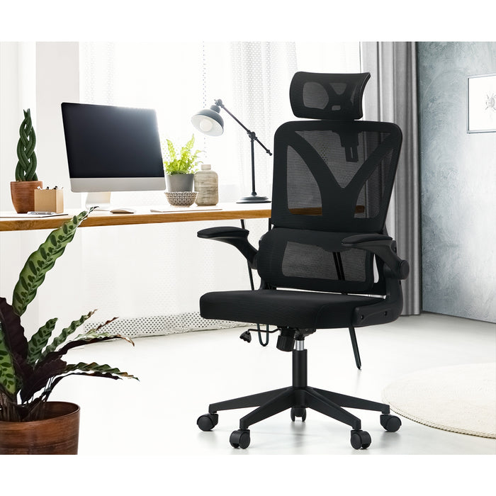 Mesh Office Chair Adjustable Lumbar Support Reclining D-Shape Black