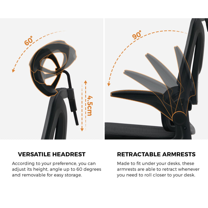 Mesh Office Chair Adjustable Lumbar Support Reclining D-Shape Black