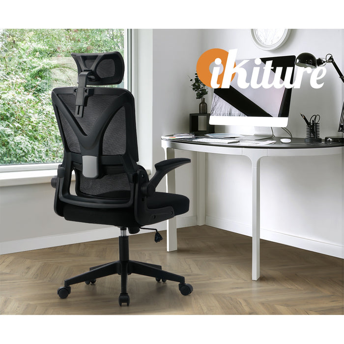 Mesh Office Chair Adjustable Lumbar Support Reclining D-Shape Black