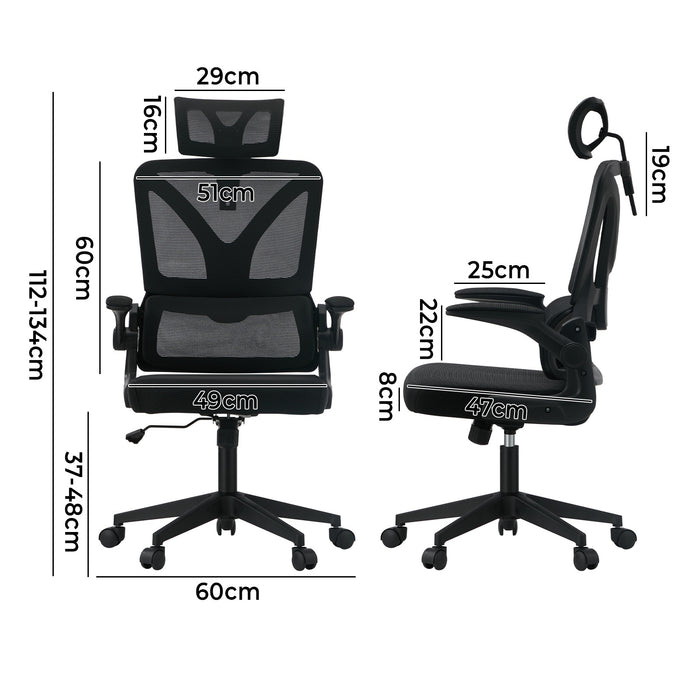Mesh Office Chair Adjustable Lumbar Support Reclining D-Shape Black