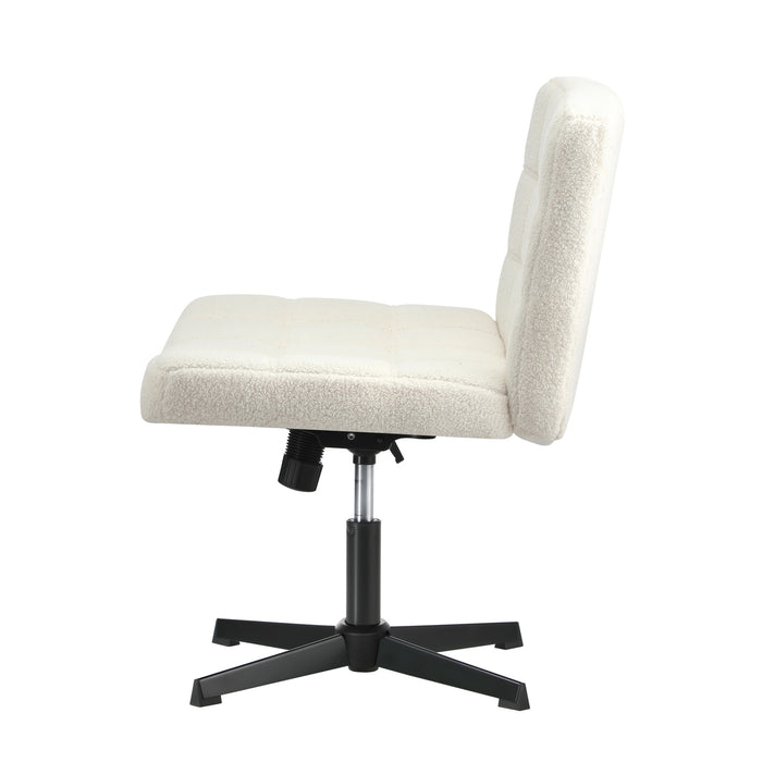Mid Back Armless Office Desk Chair Wide Seat Boucle White No Wheels