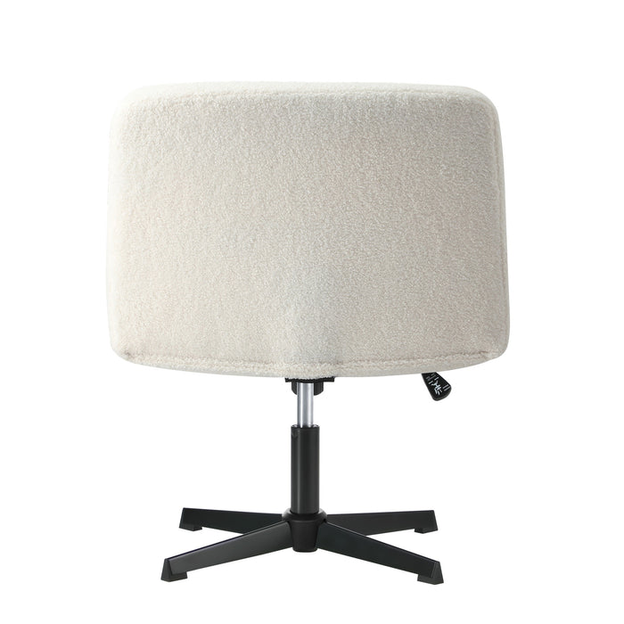 Mid Back Armless Office Desk Chair Wide Seat Boucle White No Wheels