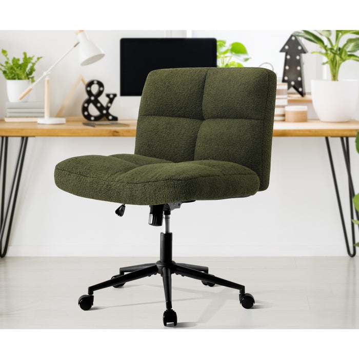 Mid Back Armless Office Desk Chair Wide Seat With Wheels Boucle Green
