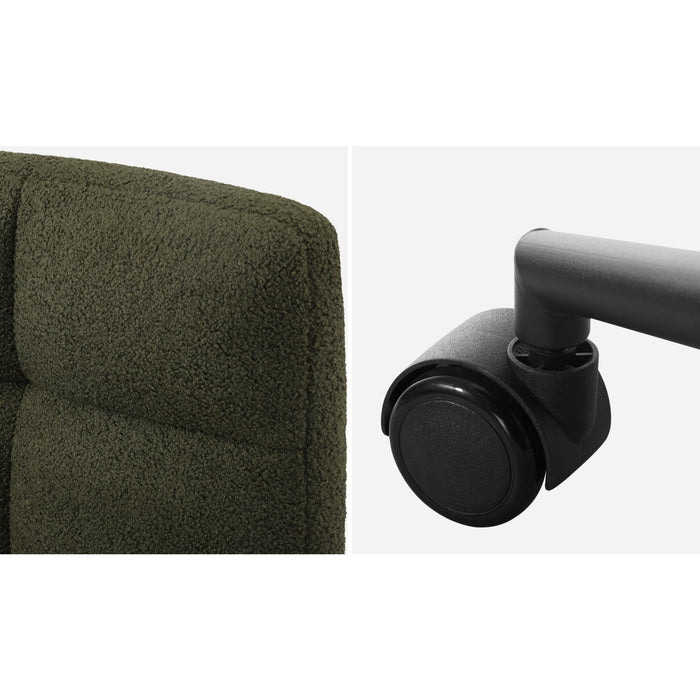 Mid Back Armless Office Desk Chair Wide Seat With Wheels Boucle Green