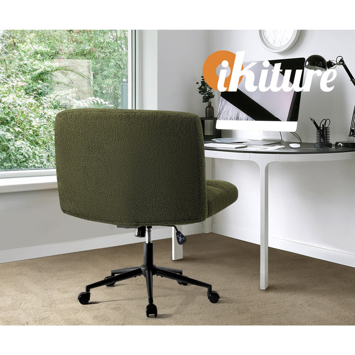 Mid Back Armless Office Desk Chair Wide Seat With Wheels Boucle Green