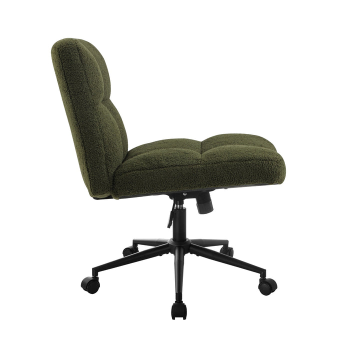 Mid Back Armless Office Desk Chair Wide Seat With Wheels Boucle Green