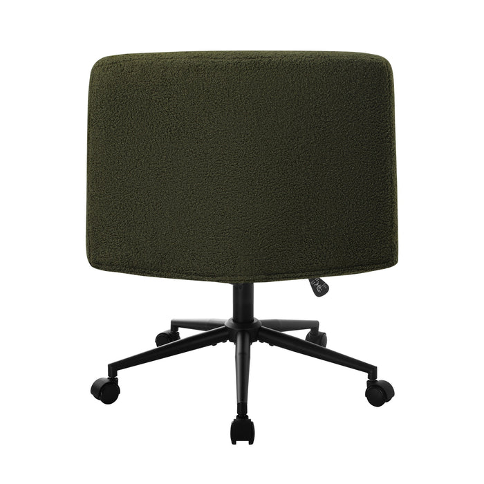 Mid Back Armless Office Desk Chair Wide Seat With Wheels Boucle Green