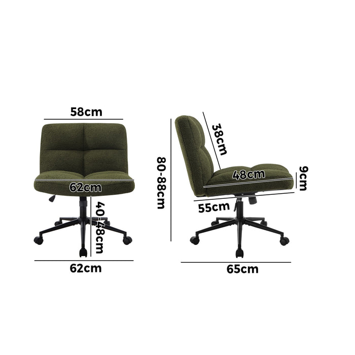 Mid Back Armless Office Desk Chair Wide Seat With Wheels Boucle Green