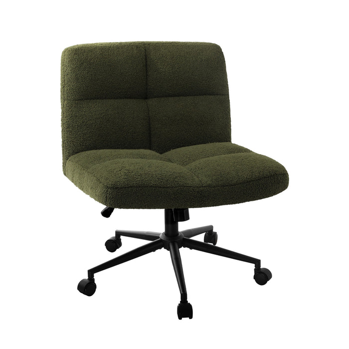 Mid Back Armless Office Desk Chair Wide Seat With Wheels Boucle Green