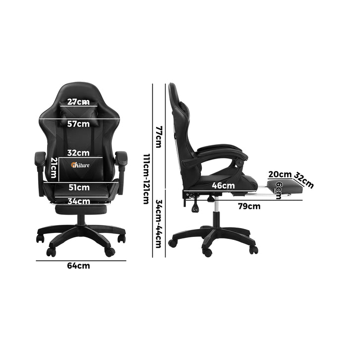 Gaming Chair Massage Racing Recliner Office Pu Leather With Footrest