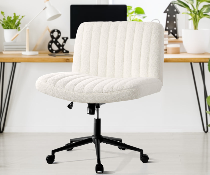 Mid Back Armless Office Desk Chair Wide Seat With Wheels Sherpa White