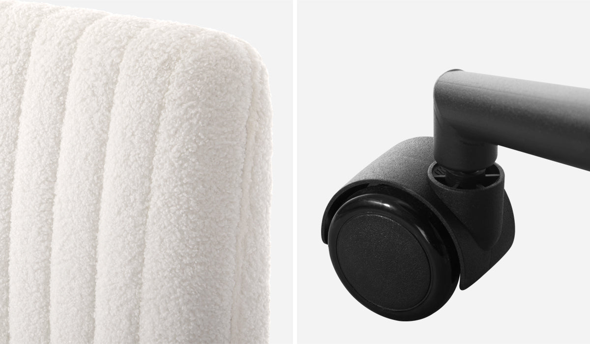 Mid Back Armless Office Desk Chair Wide Seat With Wheels Sherpa White