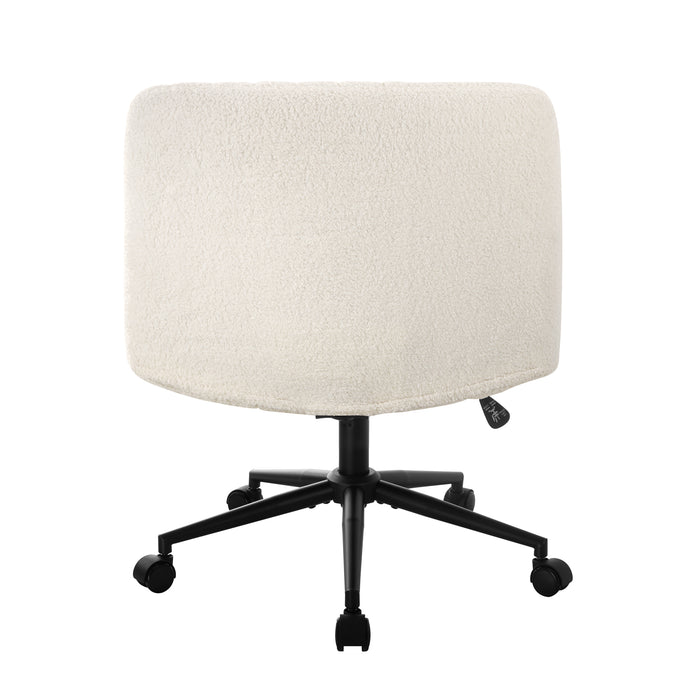 Mid Back Armless Office Desk Chair Wide Seat With Wheels Sherpa White