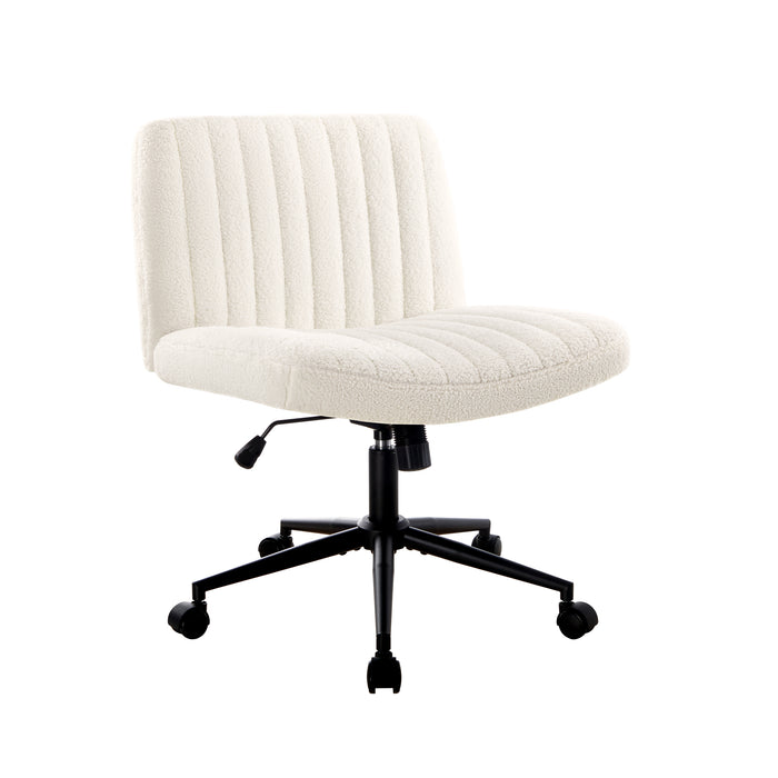 Mid Back Armless Office Desk Chair Wide Seat With Wheels Sherpa White