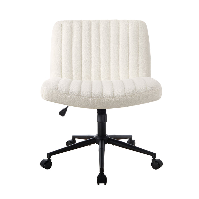 Mid Back Armless Office Desk Chair Wide Seat With Wheels Sherpa White