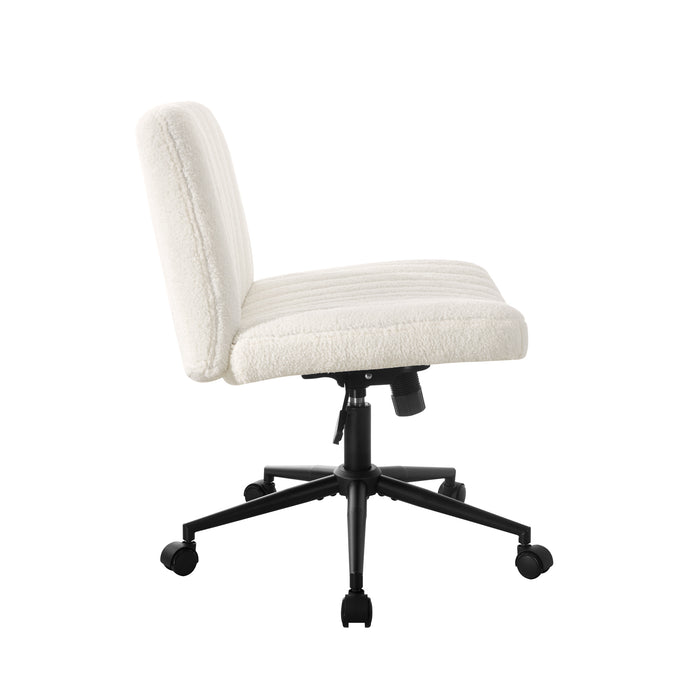 Mid Back Armless Office Desk Chair Wide Seat With Wheels Sherpa White