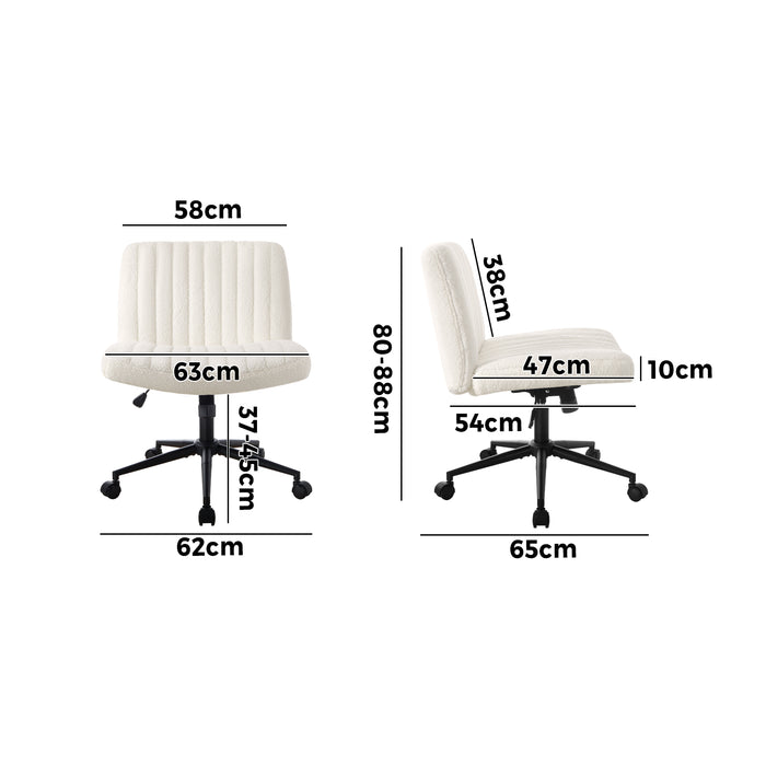 Mid Back Armless Office Desk Chair Wide Seat With Wheels Sherpa White