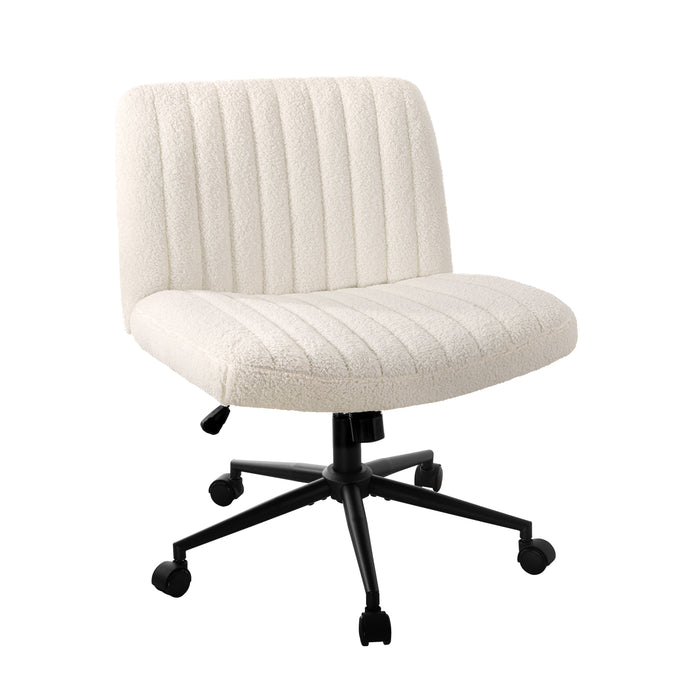 Mid Back Armless Office Desk Chair Wide Seat With Wheels Sherpa White
