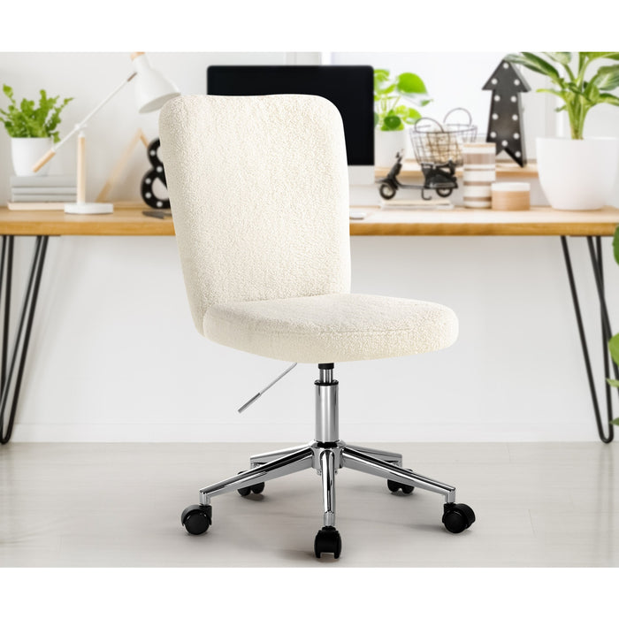 High Back Armless Home Office Chair Boucle White & Silver