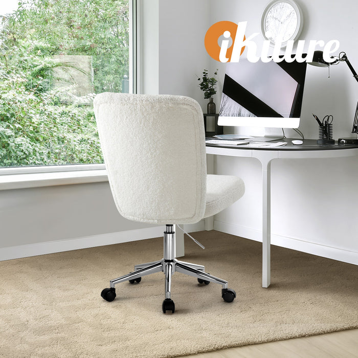 High Back Armless Home Office Chair Boucle White & Silver