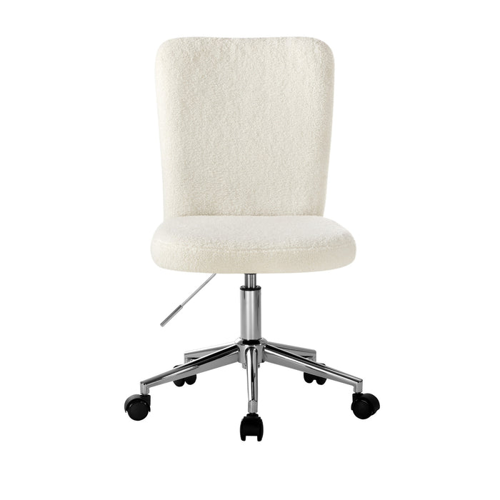 High Back Armless Home Office Chair Boucle White & Silver