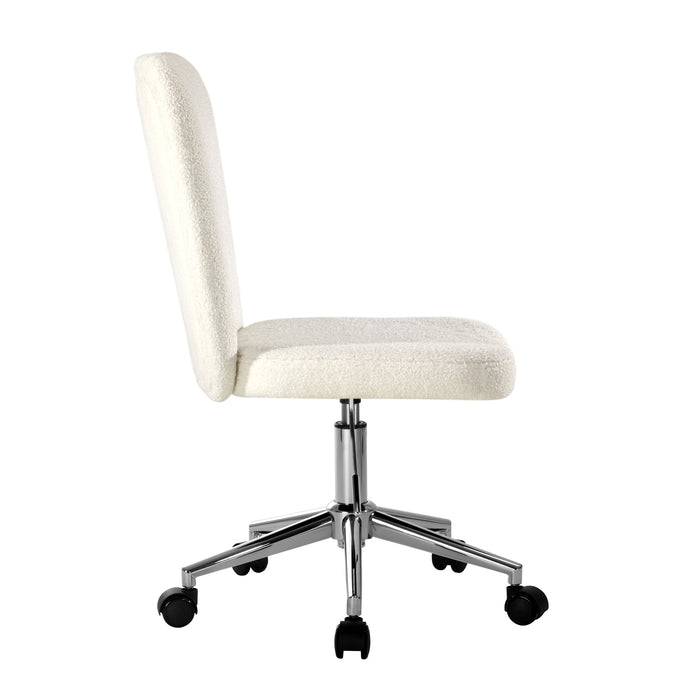 High Back Armless Home Office Chair Boucle White & Silver