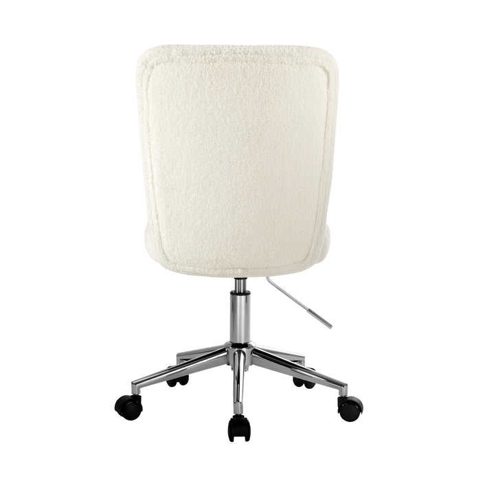 High Back Armless Home Office Chair Boucle White & Silver
