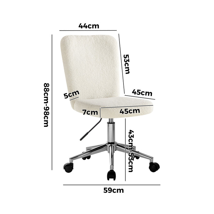 High Back Armless Home Office Chair Boucle White & Silver