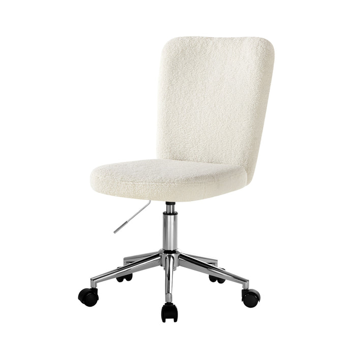 High Back Armless Home Office Chair Boucle White & Silver