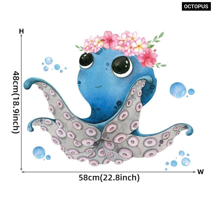Octopus with Flowers & Underwater Creatures Wall Stickers