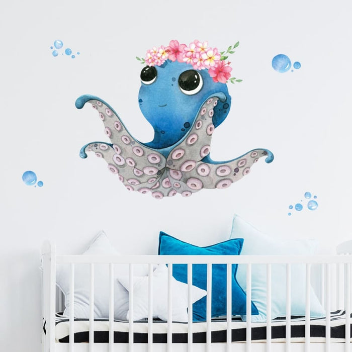 Octopus with Flowers & Underwater Creatures Wall Stickers