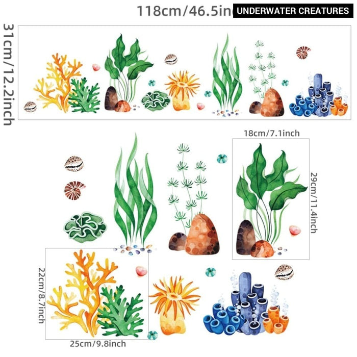 Octopus with Flowers & Underwater Creatures Wall Stickers