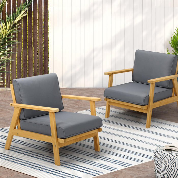 2Pcs Outdoor Armchair Furniture Lounge Wooden Chair Patio Garden Sofa Set