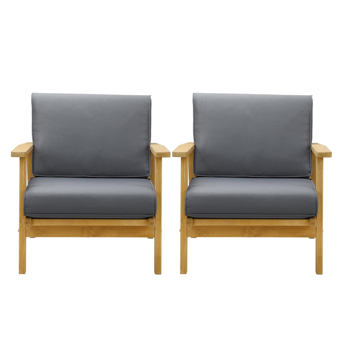 2Pcs Outdoor Armchair Furniture Lounge Wooden Chair Patio Garden Sofa Set
