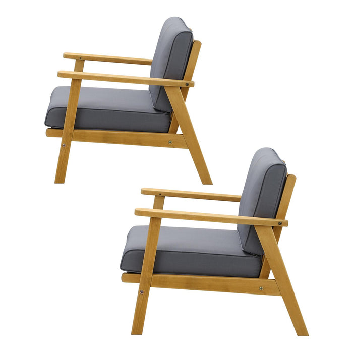 2Pcs Outdoor Armchair Furniture Lounge Wooden Chair Patio Garden Sofa Set
