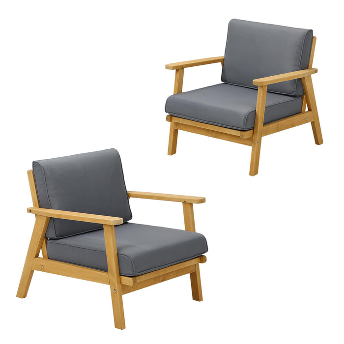 2Pcs Outdoor Armchair Furniture Lounge Wooden Chair Patio Garden Sofa Set
