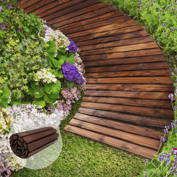 Garden Wooden Pathway 8Ft Roll-Out Curved Wood Walkway Backyard Outdoor