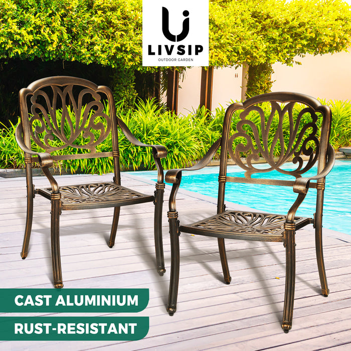 Outdoor Dining Chairs Cast Aluminium Patio Garden Furniture Set Of 2