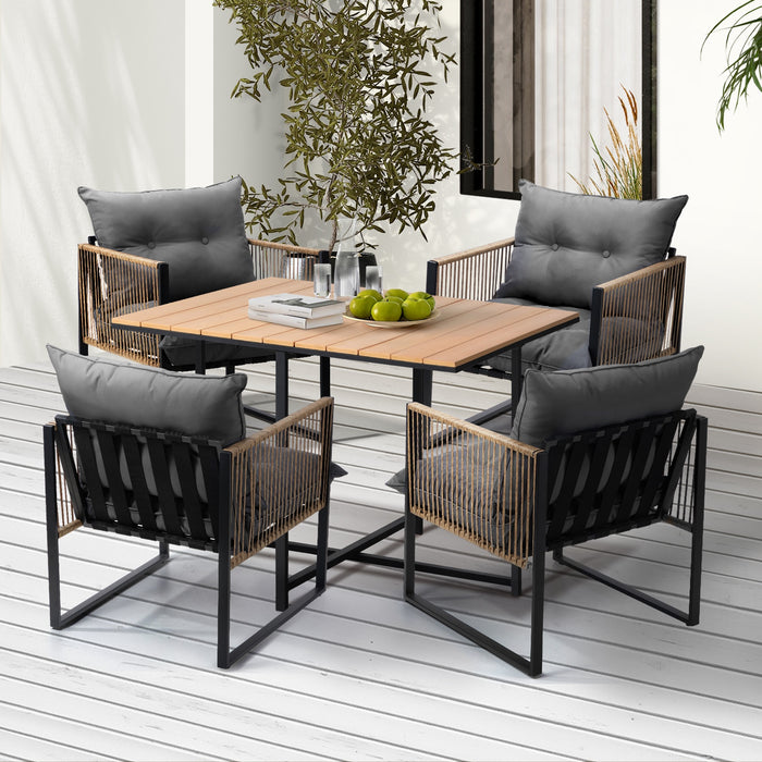 Outdoor Dining Set Furniture Patio Setting Wood-Plastic Table 4 Seater