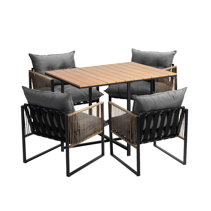 Outdoor Dining Set Furniture Patio Setting Wood-Plastic Table 4 Seater