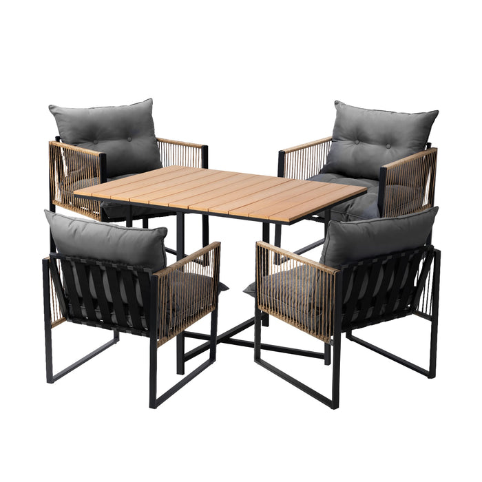 Outdoor Dining Set Furniture Patio Setting Wood-Plastic Table 4 Seater